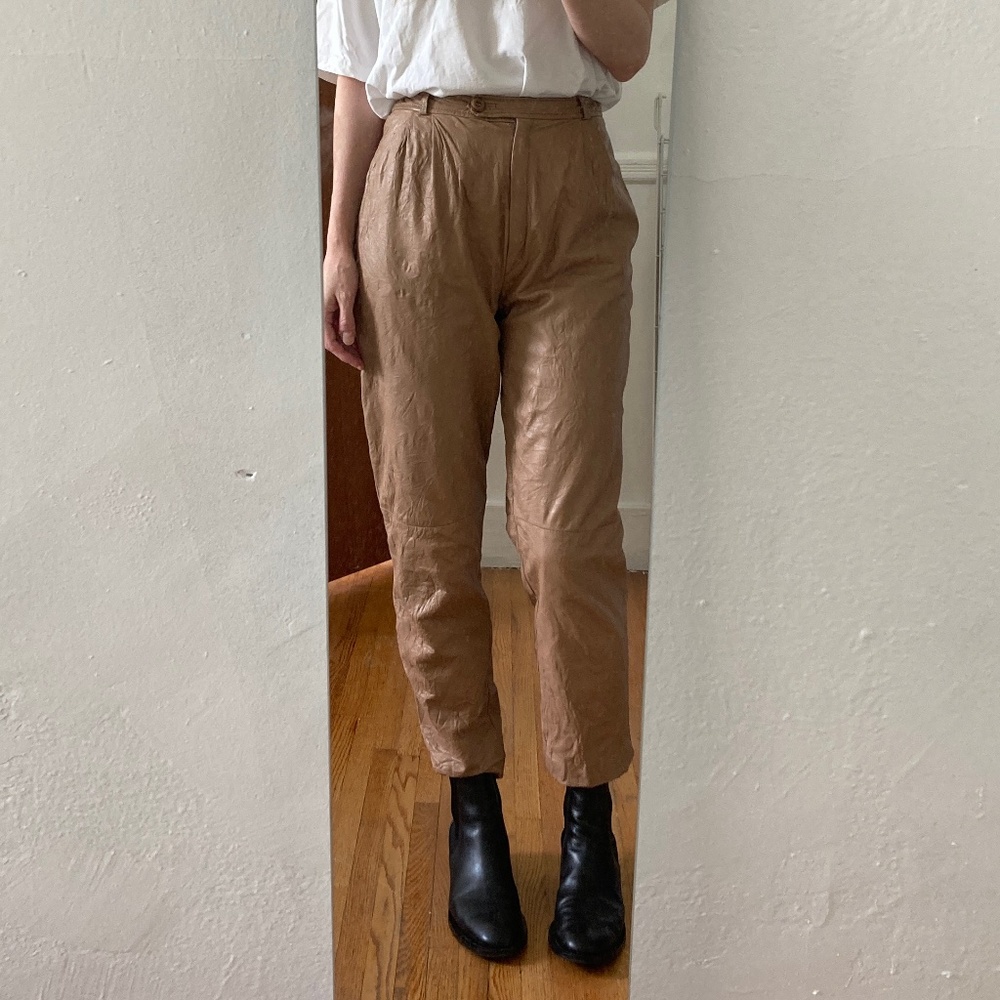 Vintage high waisted tan leather pants 80's 90's.